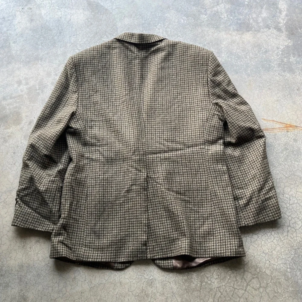 Haggar Clothing Co Mens Pure Wool Houndstooth Blazer Brown Tan Sport Coat 44R